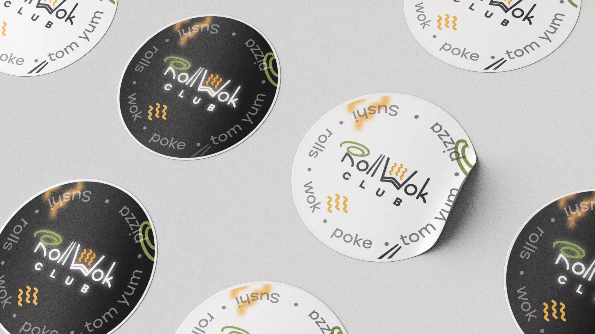 Разработка наклеек для суши-бара «Roll Wok Club» в Полярном